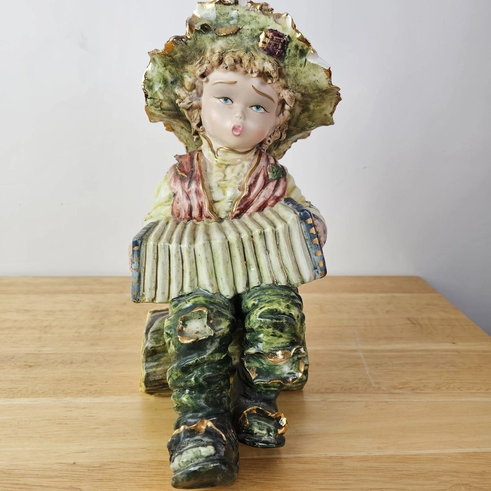Vintage Italian Hand Painted Ceramic Boy Playing Accordion Figurine 606M Italy